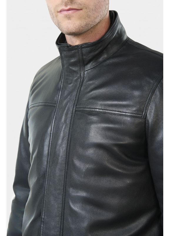 Leather parka with removable facing Polka