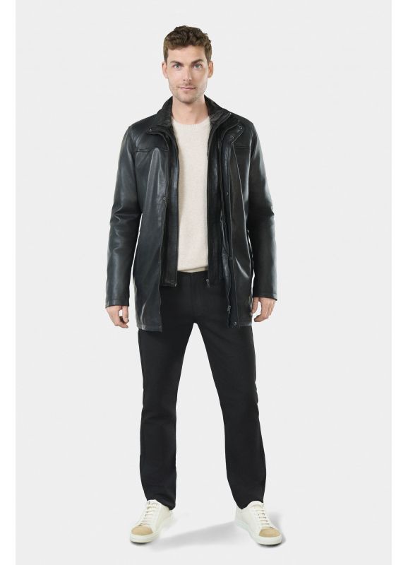 Leather parka with removable facing Polka