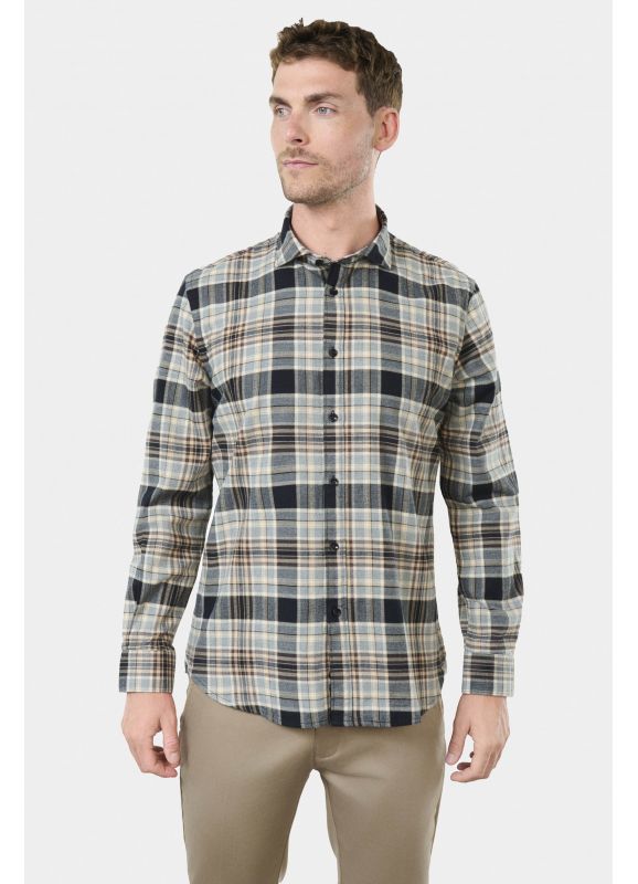 Chemise en coton brossé à carreaux semi-italien Coupe confortable