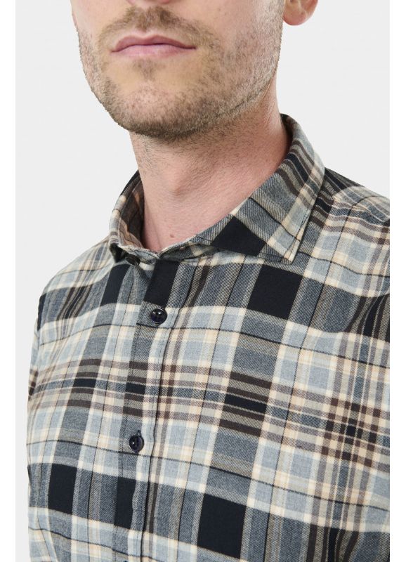 Chemise en coton brossé à carreaux semi-italien Coupe confortable