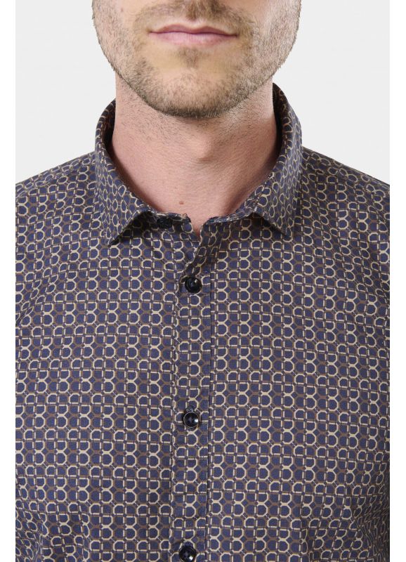 Comfort fit brushed cotton large checks with semi-spread collar