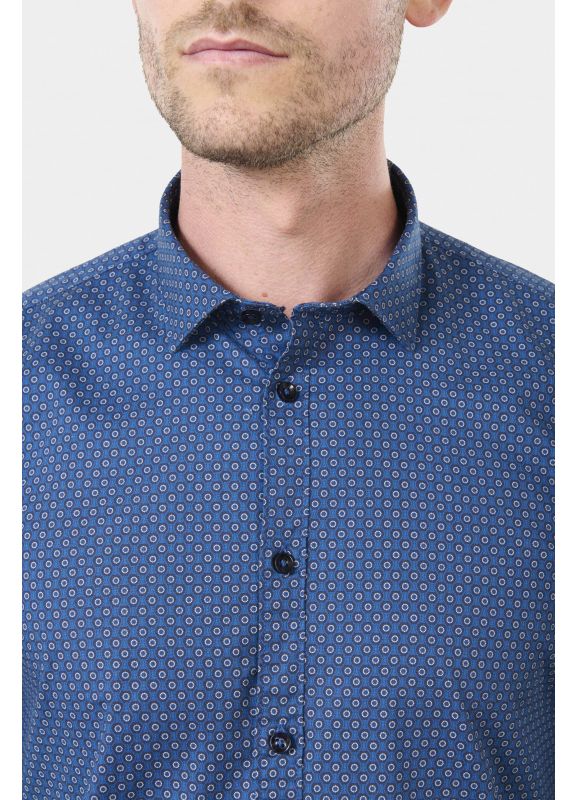 Chemise en popeline stretch à motifs fantaisie semi-italien Coupe confortable