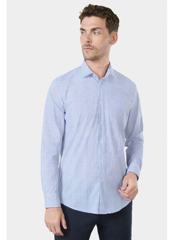 Chemise imprimée rayures en matière stretch infroissable Slim fit ligne Activewear