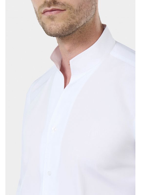 Chemise en popeline de coton col montant ouvert Coupe ajustée