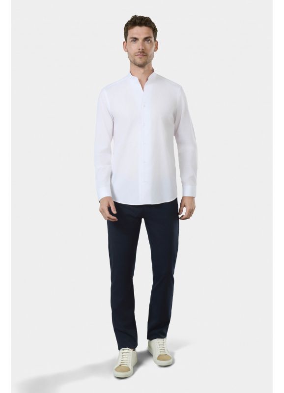 Chemise en popeline de coton col montant ouvert Coupe ajustée