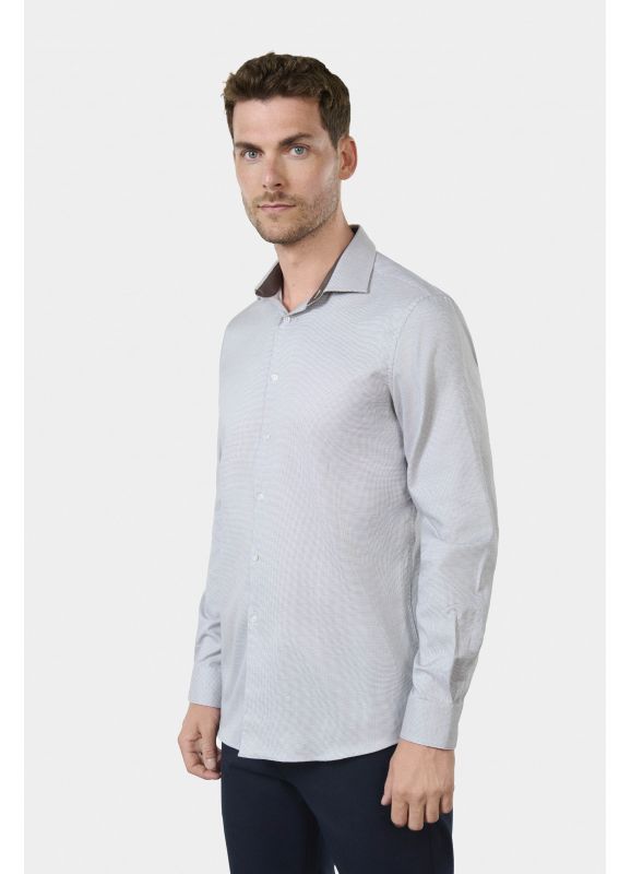 Chemise bicolore texturé en coton Repassage facile Coupe ajustée