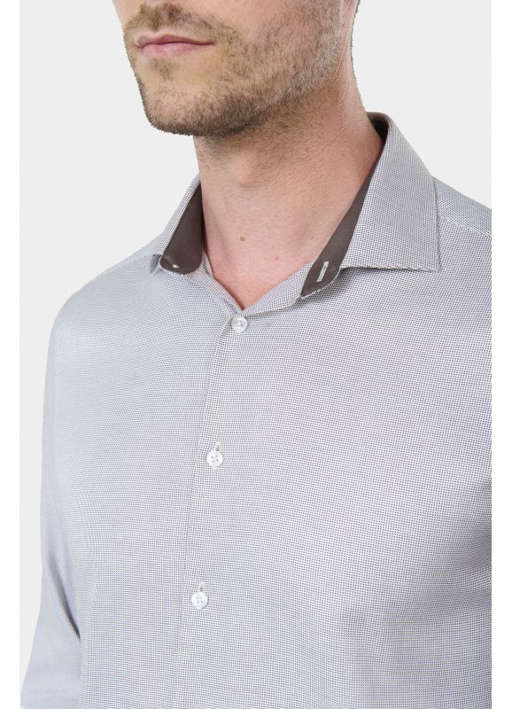 Chemise bicolore texturé en coton Repassage facile Coupe ajustée