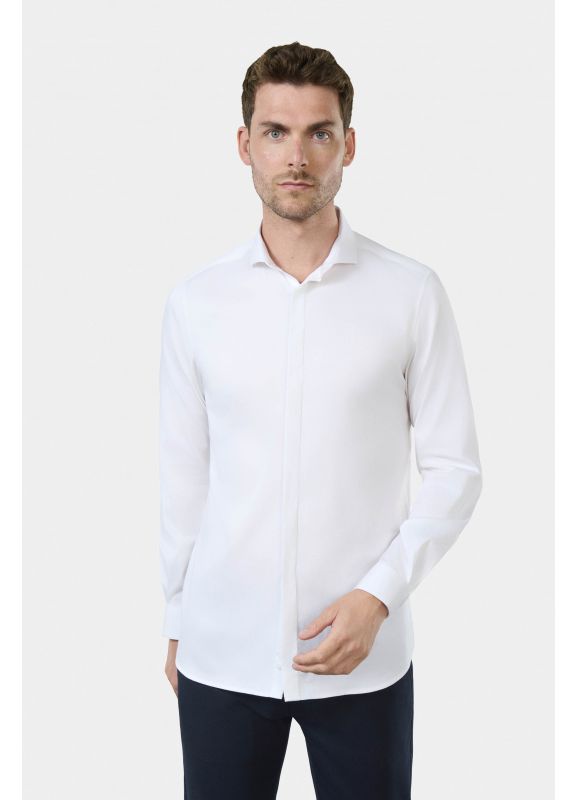 Textured cotton sateen stretch shirt – Slim fit