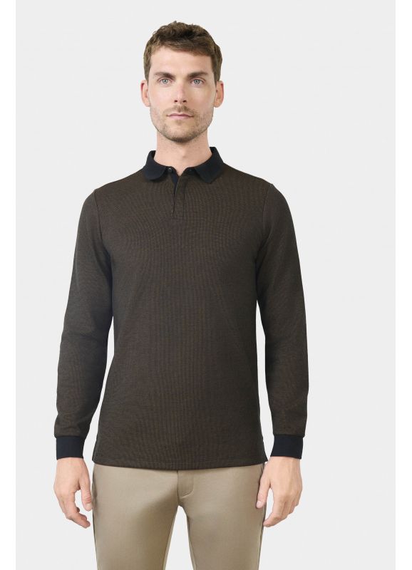 Polo manches longues en maille jacquard Batti