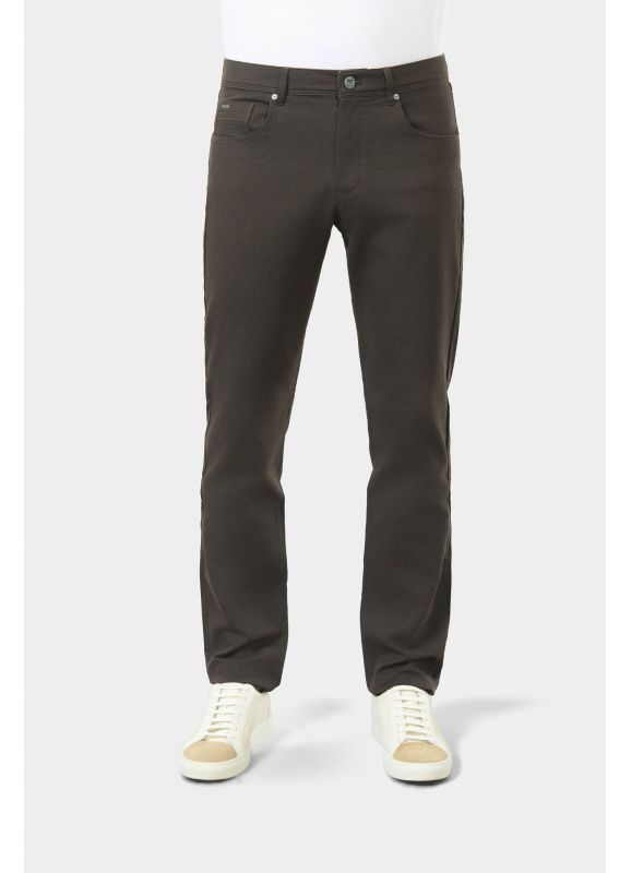 Pantalon cinq poches en tricotine stretch à micro-motif