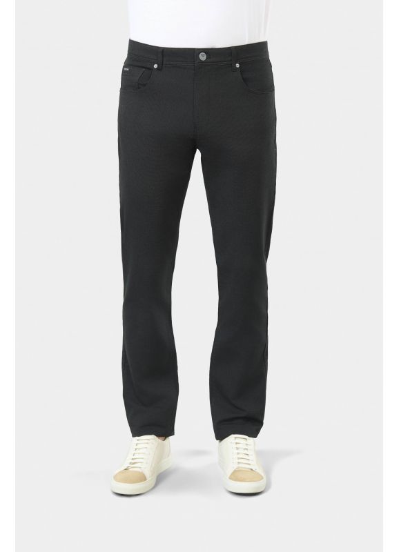 Pantalon cinq poches en tricotine stretch à micro-motif