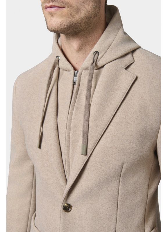 Veste à capuche et plastron amovible en drap de laine