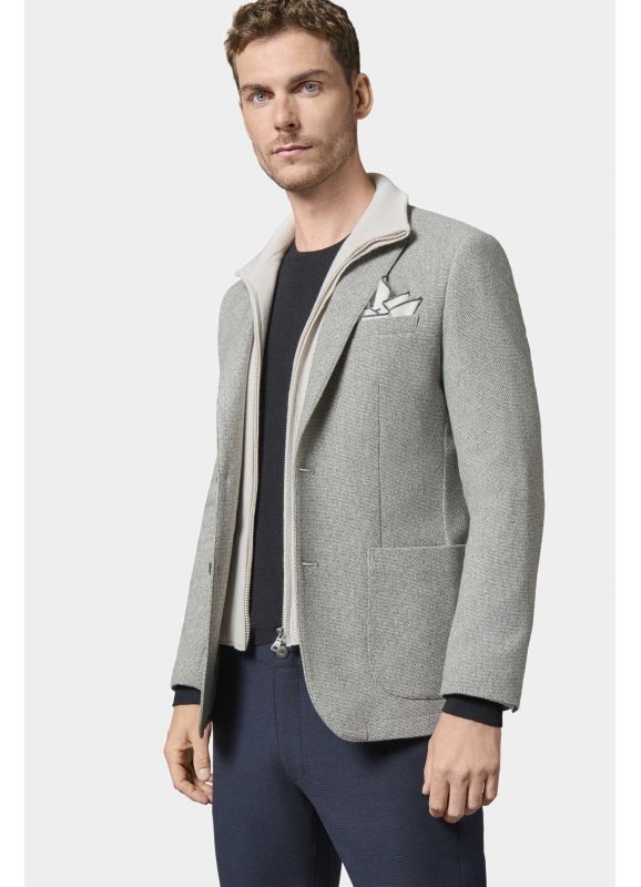 Veste à plastron amovible en tweed faux-uni