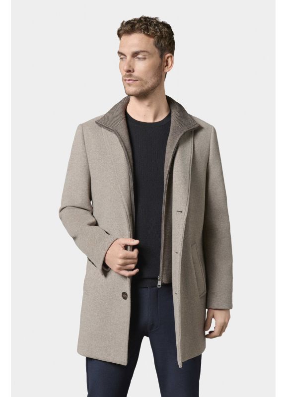 Manteau col tailleur avec plastron amovible en bord-côte Shuty