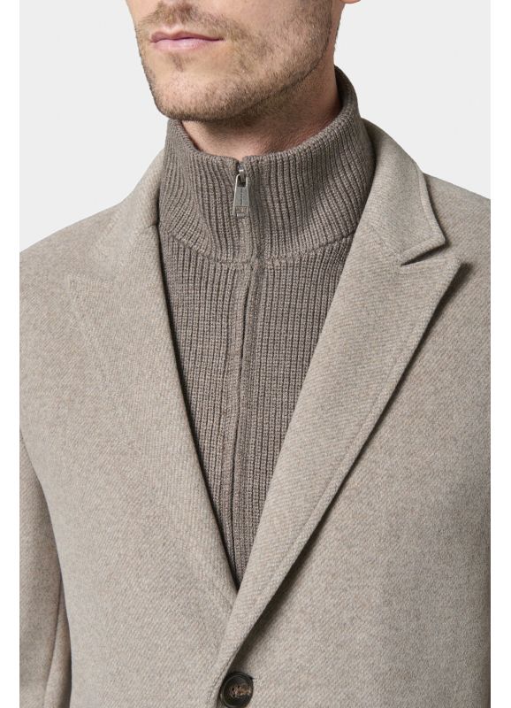 Manteau col tailleur avec plastron amovible en bord-côte Shuty