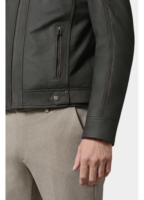 Blouson en cuir avec capuche amovible