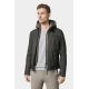 Leather jacket with removable hood
