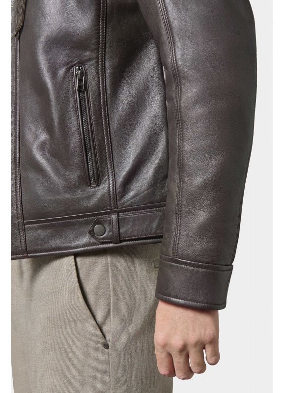 Blouson en cuir avec capuche amovible en molleton Jimmy