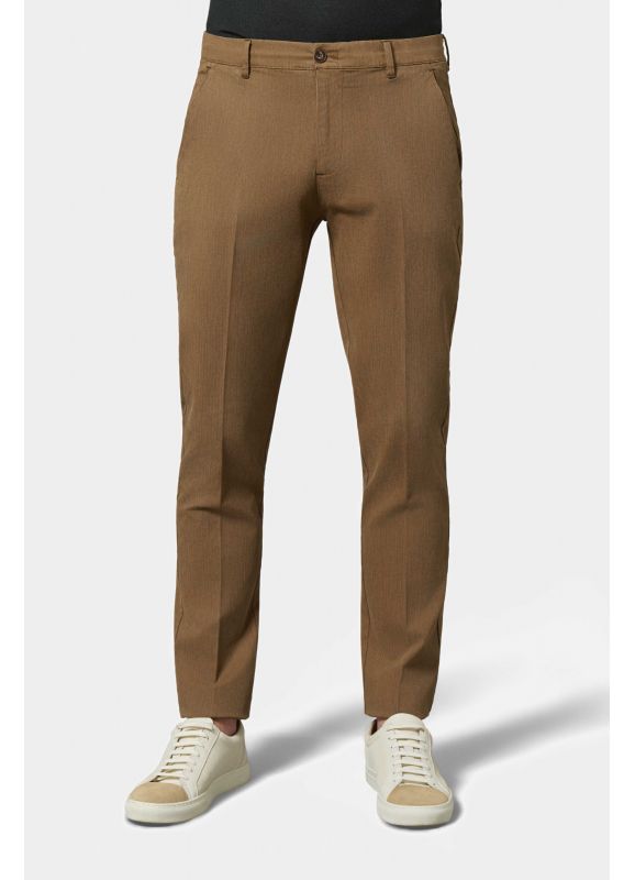 Pantalon teint en pièce en sergé coton-tencel stretch faux-uni
